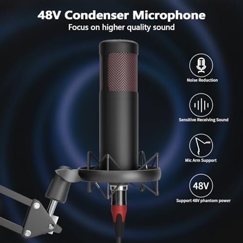 Hayner-Seek Podcast Equipment Bundle for 2, Audio Interface DJ Mixer with 48V XLR Condenser Microphone, RGB,Voice Change, for Streaming, Podcast Recording,Tiktok,PC, Smartphone COMMANDER M100 3rd - Image 3