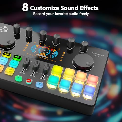 Hayner-Seek Podcast Equipment Bundle for 2, Audio Interface DJ Mixer with 48V XLR Condenser Microphone, RGB,Voice Change, for Streaming, Podcast Recording,Tiktok,PC, Smartphone COMMANDER M100 3rd - Image 4