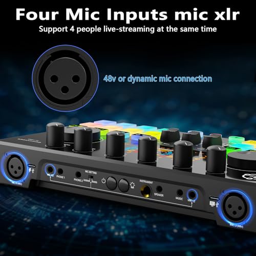 Hayner-Seek Podcast Equipment Bundle for 2, Audio Interface DJ Mixer with 48V XLR Condenser Microphone, RGB,Voice Change, for Streaming, Podcast Recording,Tiktok,PC, Smartphone COMMANDER M100 3rd - Image 5
