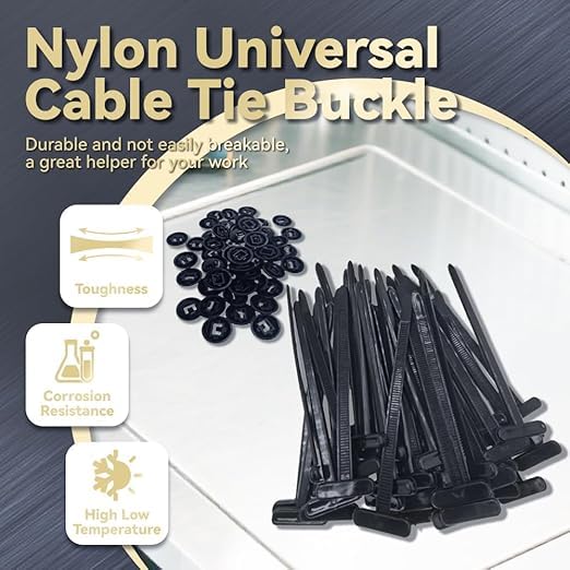 Leocfy Nylon Universal Cable Tie Buckle 2025 New Nylon Locking Zip Ties Holder with Pin & Button Design, Heavy Duty Self Locking Nylon Zip Ties UV Resistant for Car Daily Auto Fixing Repair(50PCS) - Image 4