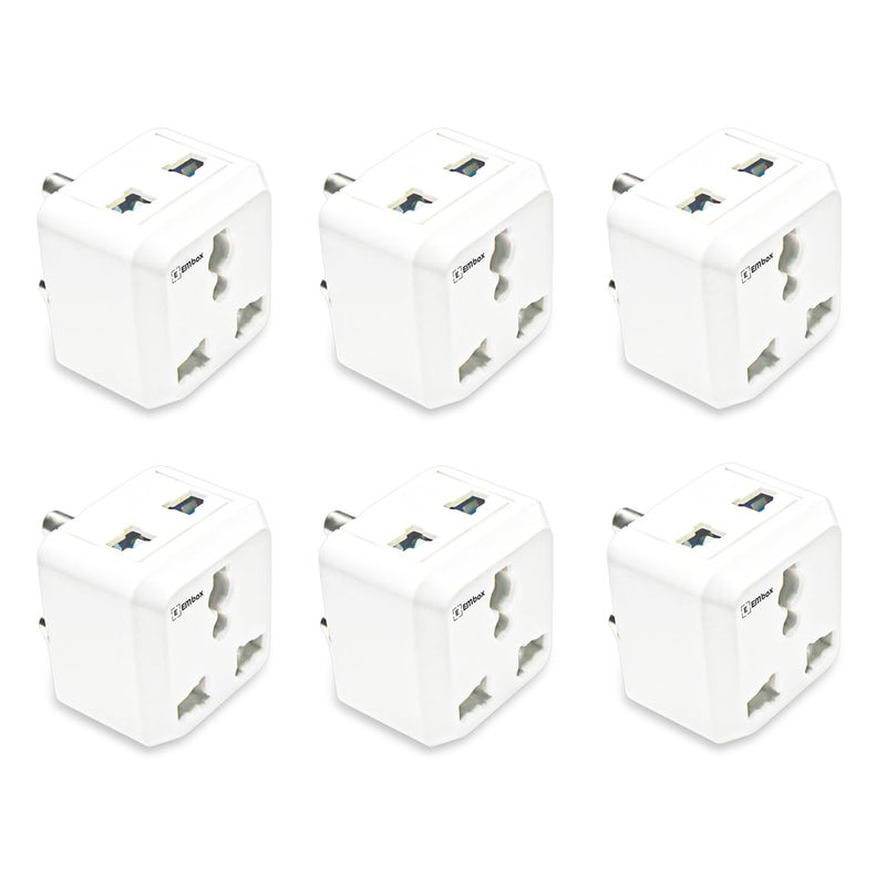 EMBOX محول عالمي 2 دبوس متعدد المآخذ نوع D متوافق مع الولايات المتحدة والمملكة المتحدة والصين، مقبس تمديد مدمج ومحول للكمبيوتر المحمول والهاتف والكاميرا، 6A عبوة من 6 - Image 1