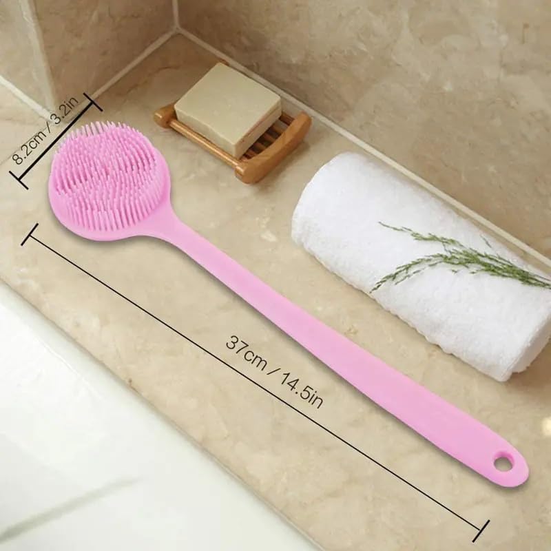 ZENOP Bathing Brush Practical Back Cleansing Scrubber SILICONE Body Double Sided Long Handle Anti-Slip Shower Body Brush (Silicone Pink) - Image 2