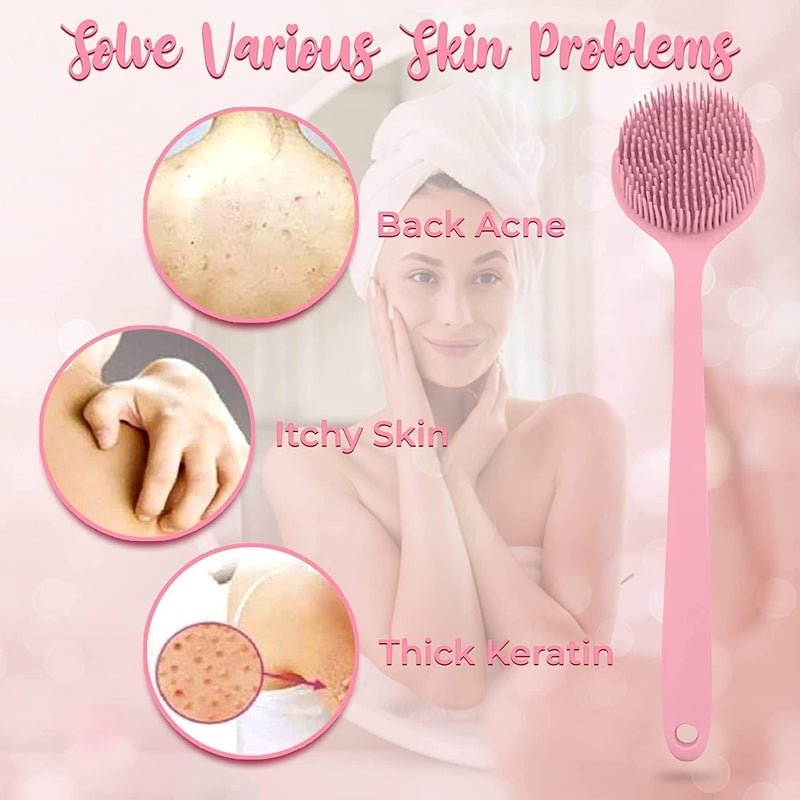 ZENOP Bathing Brush Practical Back Cleansing Scrubber SILICONE Body Double Sided Long Handle Anti-Slip Shower Body Brush (Silicone Pink) - Image 4