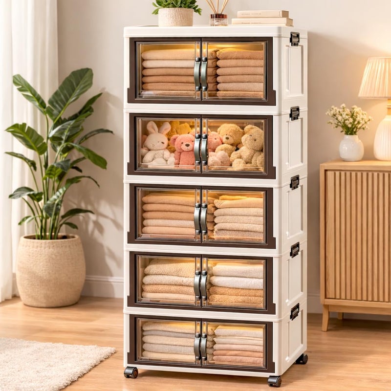 XPY-D62 Prime Mini Elite Wataniya Cabinet With Drawers & Wheels,[160H-53W-32D] Ideal For Clothes Storage,Movable Drawers, Suitable For [Bedroom][Dressingroom]Organization (5 Drawers) - Image 1