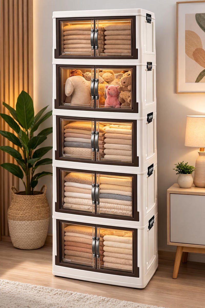 XPY-D62 Prime Mini Elite Wataniya Cabinet With Drawers & Wheels,[160H-53W-32D] Ideal For Clothes Storage,Movable Drawers, Suitable For [Bedroom][Dressingroom]Organization (5 Drawers) - Image 2