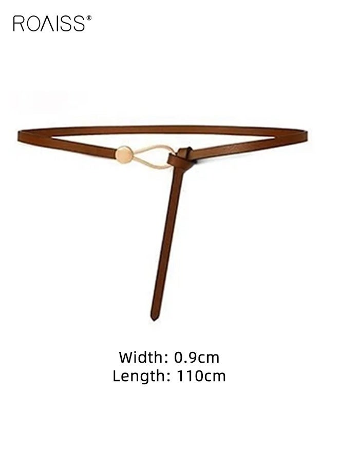 roaiss Women's Slim Waist Belt in PU Leather Versatile Knotted Decor Belt Stylish and Suitable for Dresses Sweaters Jeans Trousers Overcoat Adjustable Waist Belt Brown - Image 3