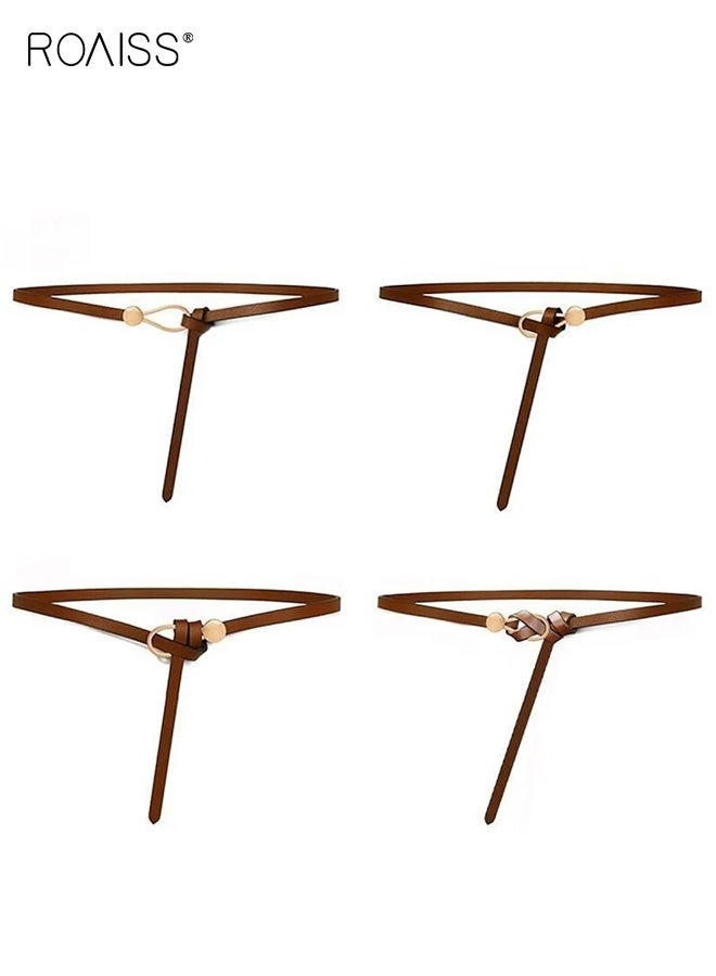 roaiss Women's Slim Waist Belt in PU Leather Versatile Knotted Decor Belt Stylish and Suitable for Dresses Sweaters Jeans Trousers Overcoat Adjustable Waist Belt Brown - Image 2