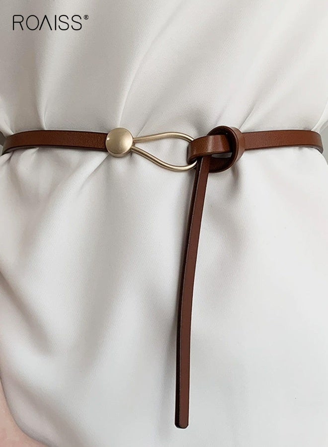 roaiss Women's Slim Waist Belt in PU Leather Versatile Knotted Decor Belt Stylish and Suitable for Dresses Sweaters Jeans Trousers Overcoat Adjustable Waist Belt Brown - Image 1