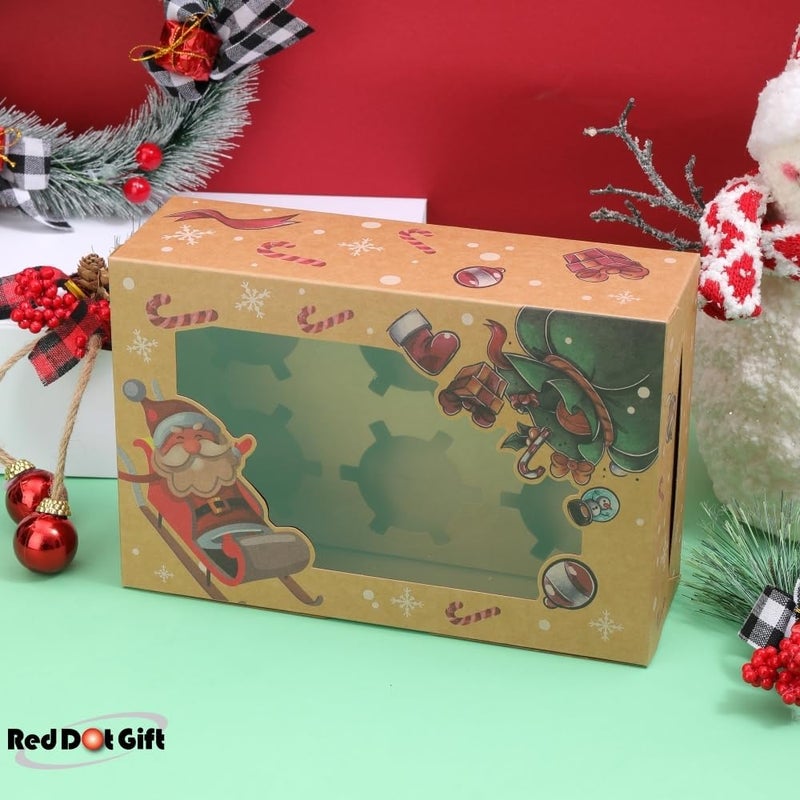 ريد دوت جيفت REDDOTGIFT – علبة كب كيك ورقية لعيد الميلاد مكونة من 12 قطعة، تحتوي على 6 فتحات لكل كب كيك؛ علبة هدايا مزودة بحاويات للكب كيك وأدوات لنقل الكعكات من المخبز، مناسبة لمتاجر الحلويات المنزلية. - Image 3