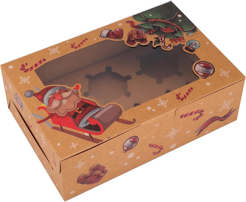 ريد دوت جيفت REDDOTGIFT – علبة كب كيك ورقية لعيد الميلاد مكونة من 12 قطعة، تحتوي على 6 فتحات لكل كب كيك؛ علبة هدايا مزودة بحاويات للكب كيك وأدوات لنقل الكعكات من المخبز، مناسبة لمتاجر الحلويات المنزلية. - Image 1
