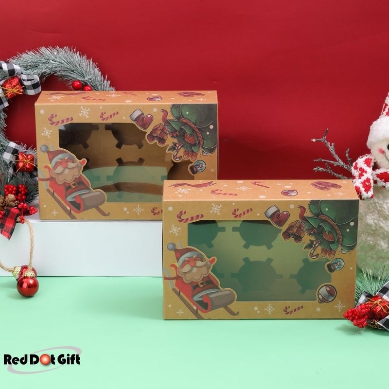 ريد دوت جيفت REDDOTGIFT – علبة كب كيك ورقية لعيد الميلاد مكونة من 12 قطعة، تحتوي على 6 فتحات لكل كب كيك؛ علبة هدايا مزودة بحاويات للكب كيك وأدوات لنقل الكعكات من المخبز، مناسبة لمتاجر الحلويات المنزلية. - Image 5