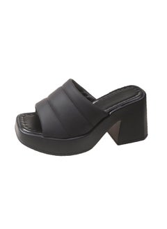 Plus Size Womens Slippers Summer New Style One-Row Square Head Thick Heel High Top Lightweight Casual Shoes From China Black