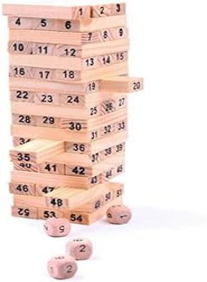 OR Other Wooden Bosideng Number Toppling Timbers Game Blocks Stacking Tower Fun Outdoor Lawn Yard Education Toy - 54 Pieces