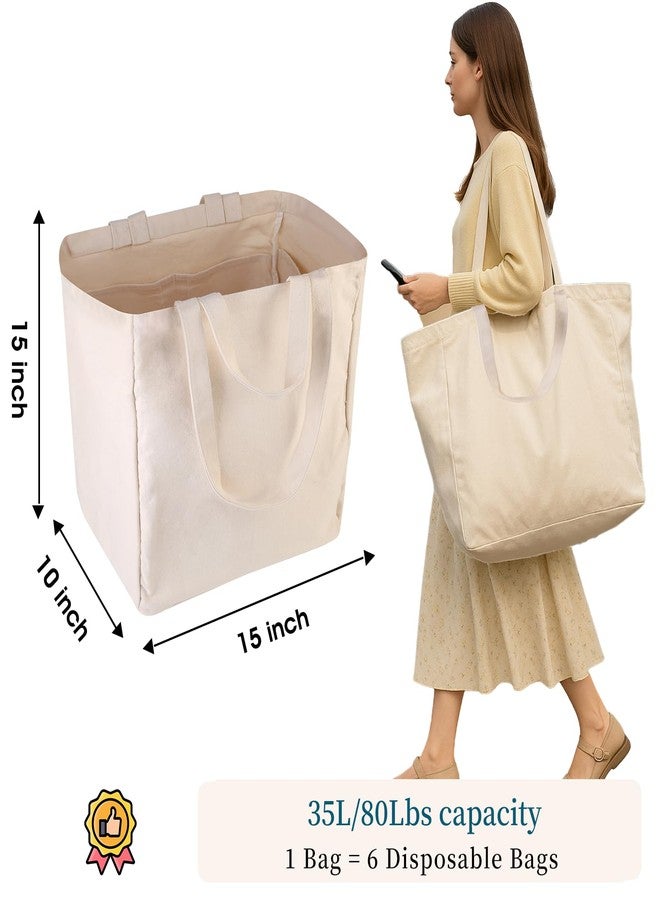 Musbus Large Canvas Tote Bag, 3-Pack Reusable Grocery Bags-Organic Cotton with Pockets/Bottle Sleeves, Shopping/Farmers Market, Eco-Friendly, Long Shoulder Strap and Short Handle, Foldable, Washable - Image 2