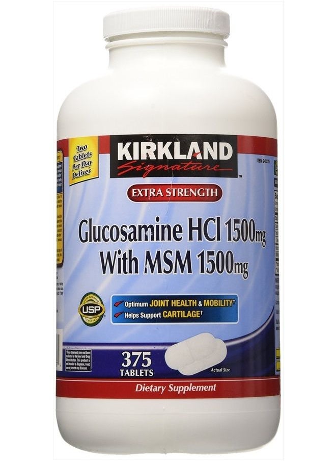 Kirkland Signature Extra Strength Glucosamine HCI 1500mg With MSM 1500 mg 375 Tablets (Pack of 2)  - Image 1