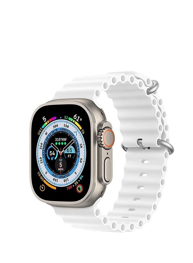 سوار اوشن لساعة آبل من دلع موبايلك، 49 ملم 45 ملم 44 ملم 42 ملم  للرجال والنساء، سوار بديل من السيليكون الناعم لساعة الترا 2/الترا ووتش سلسلة SE 9 8 7 SE 6 5 4 3 2 1 - ستراب ابيض