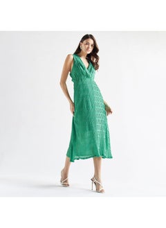FAV Textured Sleeveless Dress with V-neck and Tie-Ups  - Image 1
