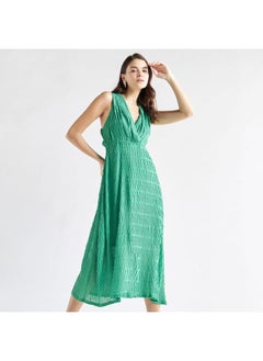 FAV Textured Sleeveless Dress with V-neck and Tie-Ups  - Image 2