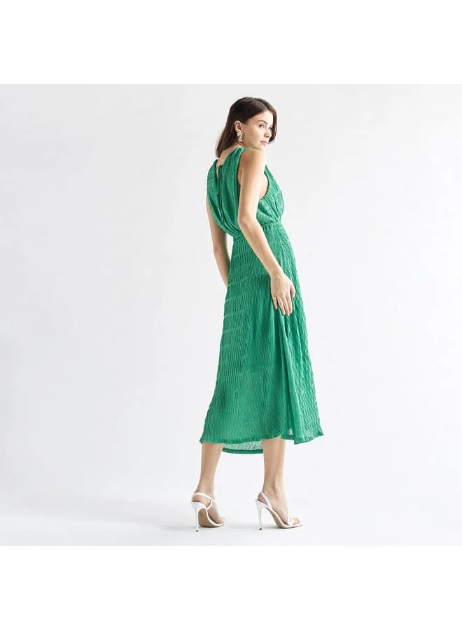 Splash FAV Textured Sleeveless Dress with V-neck and Tie-Ups