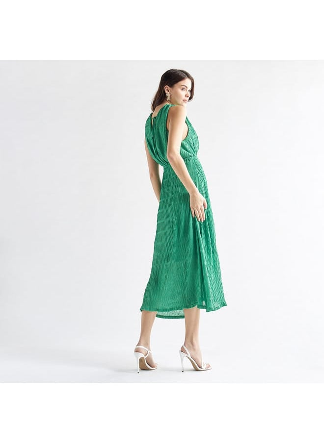 FAV Textured Sleeveless Dress with V-neck and Tie-Ups  - Image 3