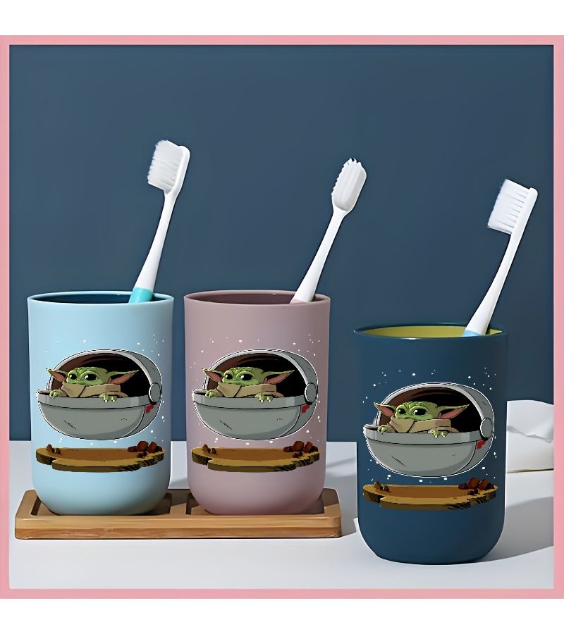 Light Blue Star Wars Grogu Design Toothbrush Cup For Home Travel Space Saving - Image 2