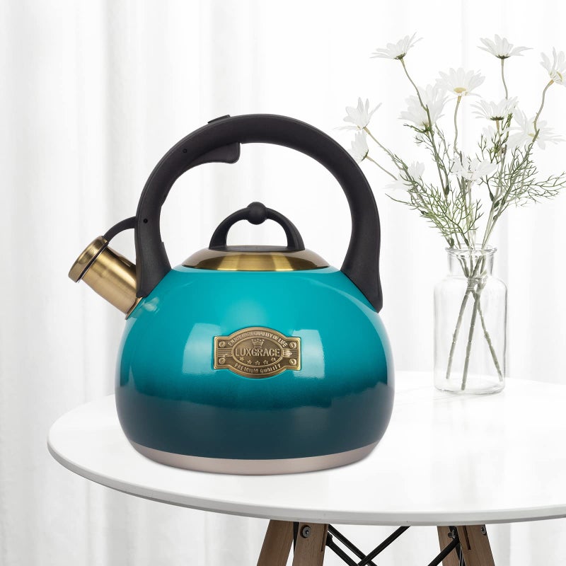 LUXGRACE Tea Kettle Stovetop Whistling Kettle Teapot, Food Grade Stainless Steel Teakettle for Stove Top with Heat Proof Ergonomic Handle, 3.1 Quart Tea Pot - Image 3