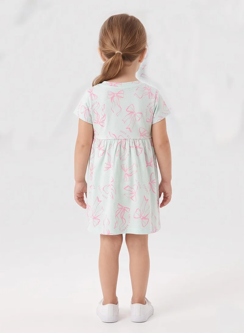 بيبي كلو Girls Mint Bow Print Summer Dress