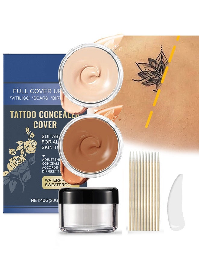 zephoco Tattoo Concealer Cover,Tattoo Cover Up Makeup Waterproof, 2 Colors Tattoo Concealer, Waterproof and Sweatproof, Suitable for Scars, Spots, Vitiligo 40g - Image 1