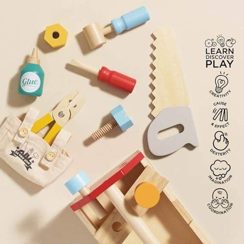 Le Toy Van - Cars & Construction Educational Wooden Tool Box Play Set for Role Play | Boys Pretend Play Wooden Tools - Suitable for 3 Year Olds and Older, Tool Box 12 Piece Set - Image 3
