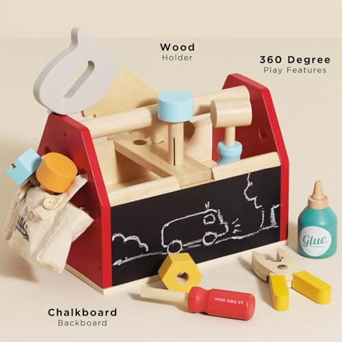 Le Toy Van - Cars & Construction Educational Wooden Tool Box Play Set for Role Play | Boys Pretend Play Wooden Tools - Suitable for 3 Year Olds and Older, Tool Box 12 Piece Set - Image 4