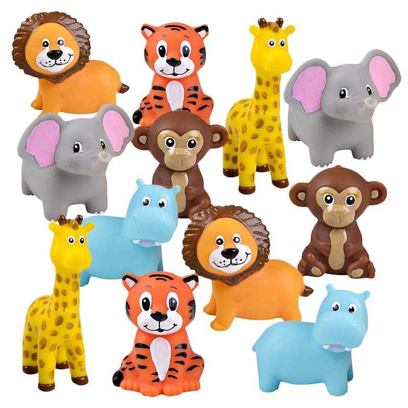 ArtCreativity Vinyl Zoo Animals Toys (Pack of 12) - Assorted Squeezable Toys Safari Animals Figures - Safari Birthday Party Favors for Kids, Jungle Animals Figures for Fun Bath & Play Time - Image 1