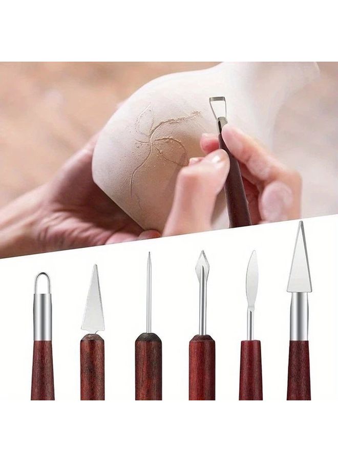 1 Set Artcraft Wooden Handle Pottery Carving Tools Metal Sculpture Tools For Ceramic Clay Trimming And Cutting Diy Pottery Crafting Kit No Electricity Required Variantvalue - Image 5