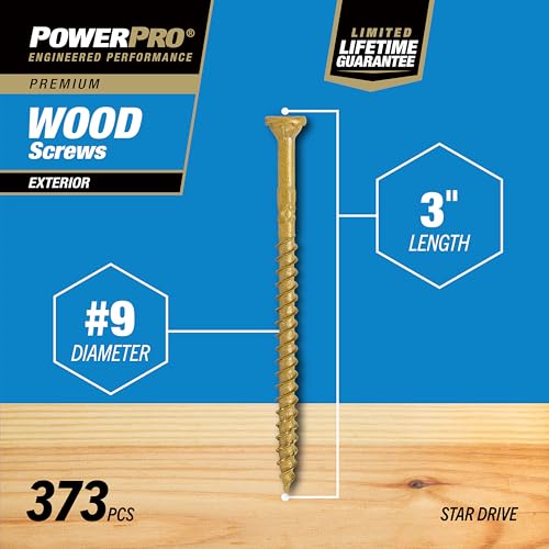 Power Pro Premium Exterior Wood Screws, #9 x 3 Inch All-Purpose Deck Screws for Outdoor Projects, T-25 Star Bit Included, Bronze, 373 Pieces | 48611V4 - Image 4