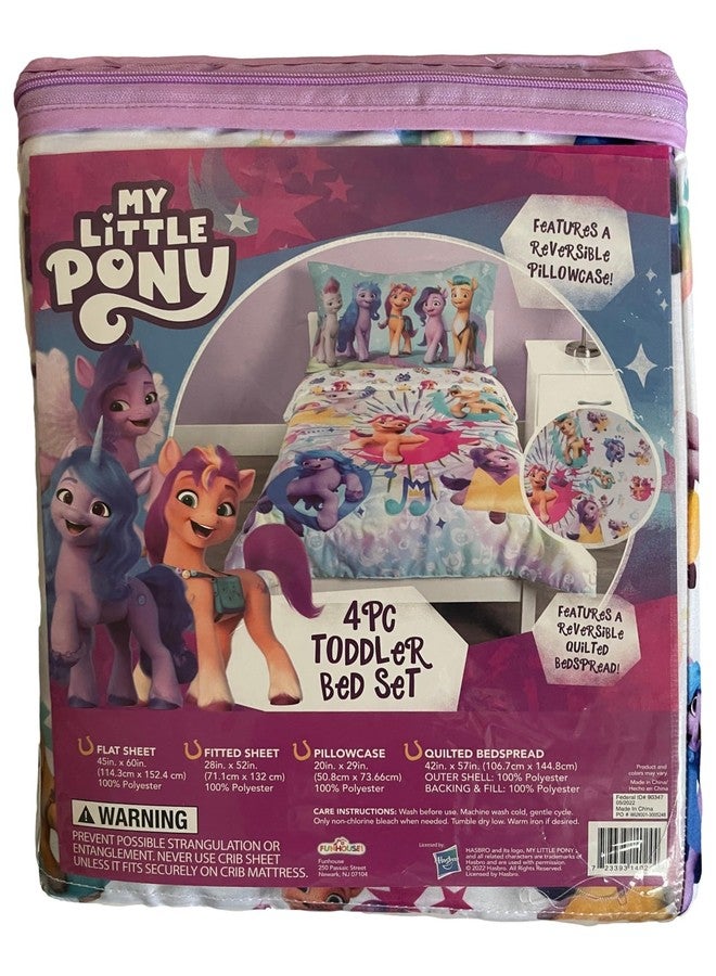 my little Pony مجموعة سرير الأطفال مكونة من 4 قطع من ماي ليتل بوني - تشمل لحاف مبطن، شريحة ملائمة، شريحة علوية، وكيس وسادة بتصميم شخصيات لسرير الأطفال - Image 5