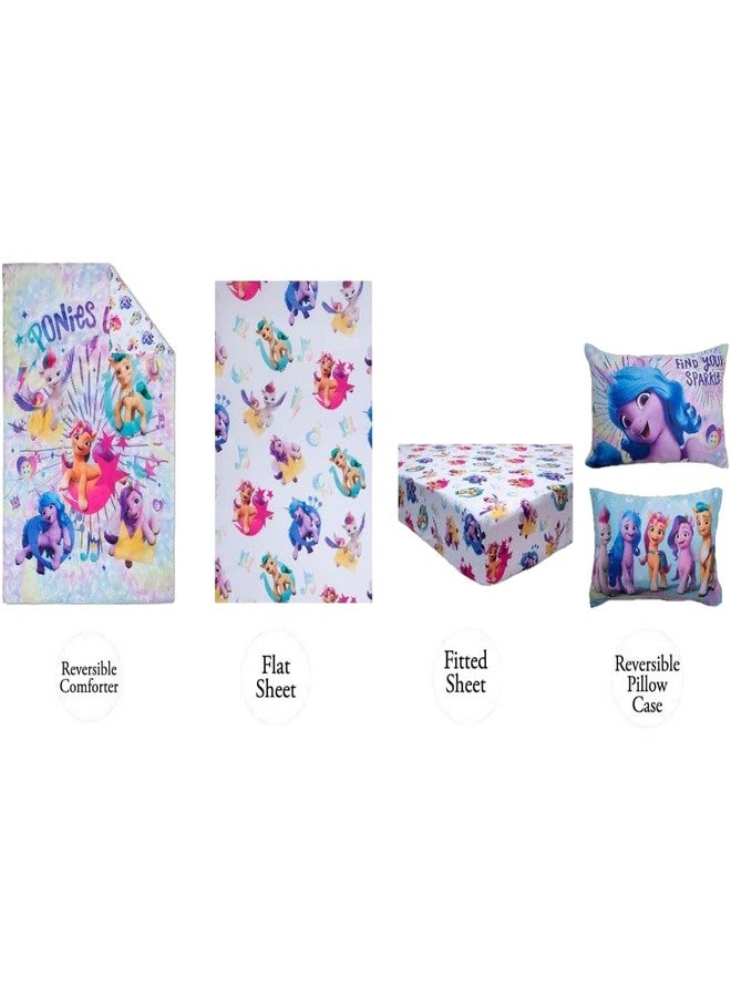 my little Pony مجموعة سرير الأطفال مكونة من 4 قطع من ماي ليتل بوني - تشمل لحاف مبطن، شريحة ملائمة، شريحة علوية، وكيس وسادة بتصميم شخصيات لسرير الأطفال - Image 3