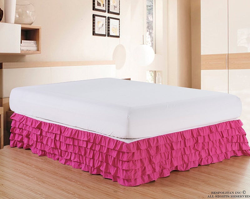 Elegant Comfort Elegant Comfort Luxurious Premium Quality 1500 Thread Count Wrinkle and Fade Resistant Egyptian Quality Microfiber Multi-Ruffle Bed Skirt - 15inch Drop  California King  Pink  - Image 3
