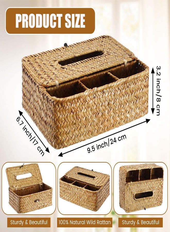 AceOrbit غطاء علبة مناديل مستطيلة من AceOrbit مع حجيرات تخزين، 9.4 × 6.7 × 3.2 بوصة، علبة مناديل مزخرفة متعددة الحجيرات من الخيزران، مناسبة للمنزل أو الحمام أو غرفة المعيشة أو الطاولة أو المكتب أو المكتب - Image 2