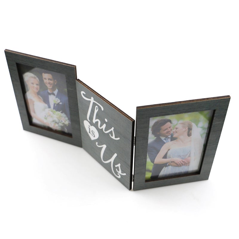 Wooden Picture Frame: Dark Gray Tri-Fold Hinged Frame - With Easy Opening Tabs For Photo Loading Photo Display for Home Office Bedroom Living Room Desk Decoration - Image 4
