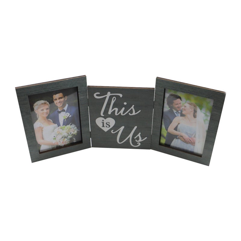 Wooden Picture Frame: Dark Gray Tri-Fold Hinged Frame - With Easy Opening Tabs For Photo Loading Photo Display for Home Office Bedroom Living Room Desk Decoration - Image 1