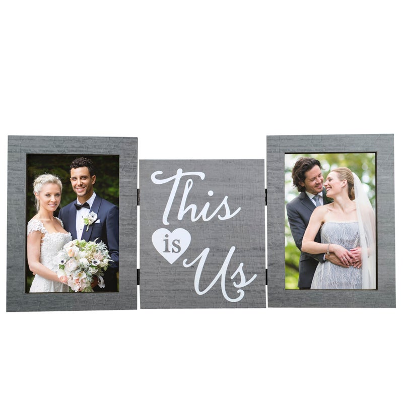 Wooden Picture Frame: Dark Gray Tri-Fold Hinged Frame - With Easy Opening Tabs For Photo Loading Photo Display for Home Office Bedroom Living Room Desk Decoration - Image 3