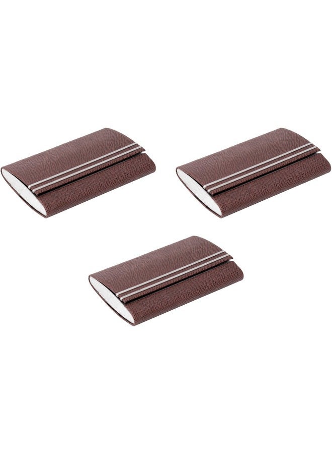 ستيفاني إمبورتس مجموعة من 3 حافظات بطاقات عمل من جلد سافيانو الصناعي مزدوجة الجوانب (خطوط بنية) - Image 1