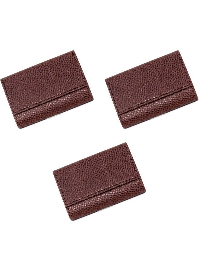 ستيفاني إمبورتس مجموعة من 3 حافظات بطاقات عمل من جلد سافيانو الصناعي مزدوجة الجوانب (خطوط بنية) - Image 2