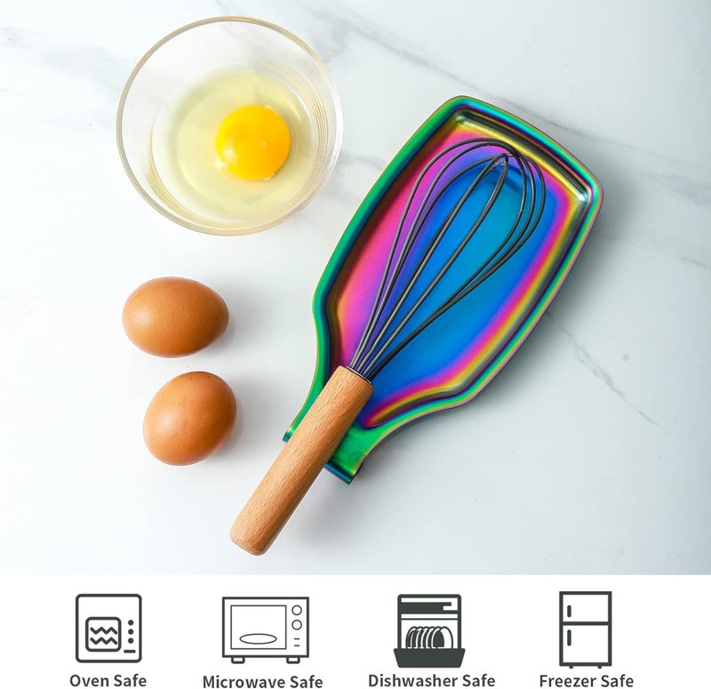 BETTWILL Rainbow Spoon Rest for Stove up, Stainless Steel Spoon Holder For Kitchen Counter, Large Spoon Rest, Spatula Spoon Ladle Utensil Holder, Dishwasher Safe, Rainbow Kitchen Accessories - Image 3