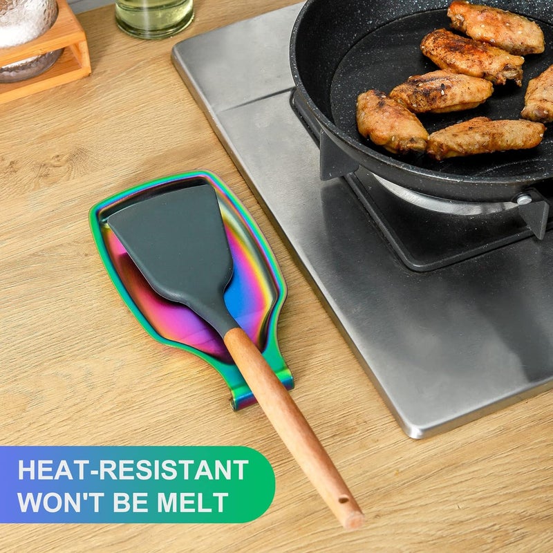 BETTWILL Rainbow Spoon Rest for Stove up, Stainless Steel Spoon Holder For Kitchen Counter, Large Spoon Rest, Spatula Spoon Ladle Utensil Holder, Dishwasher Safe, Rainbow Kitchen Accessories - Image 5