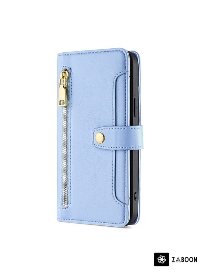 For vivo Y100 5G Sheep Texture Cross-body Zipper Wallet Leather Phone Case(Blue)