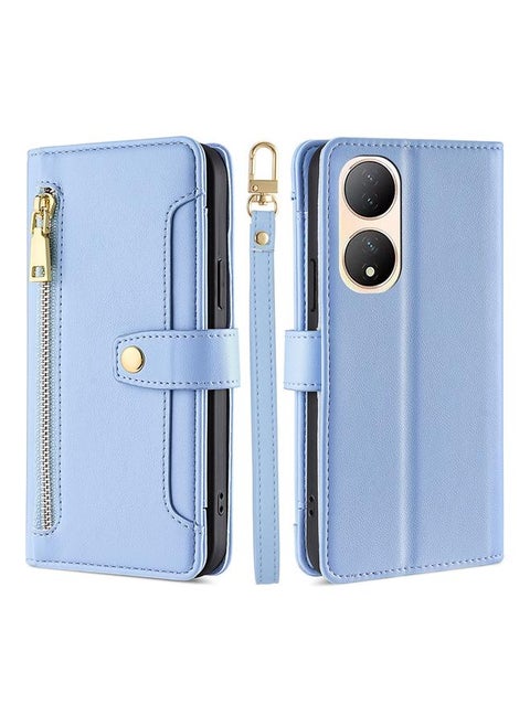 For vivo Y100 5G Sheep Texture Cross-body Zipper Wallet Leather Phone Case(Blue)