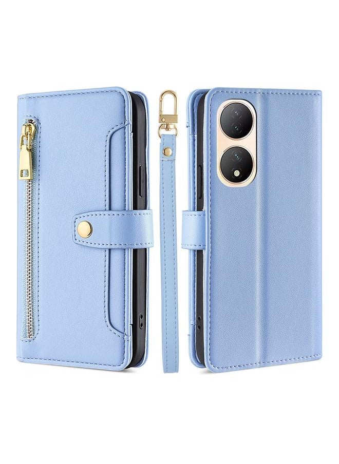 For vivo Y100 5G Sheep Texture Cross-body Zipper Wallet Leather Phone Case(Blue)