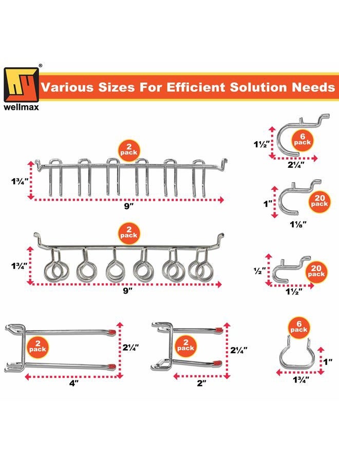 Wellmax 188pc Heavy Duty Pegboard Hooks and Accessories Set for Tools, Crafts, and More - Fits 1/4 and 1/8 inch Peg Holes - Image 4