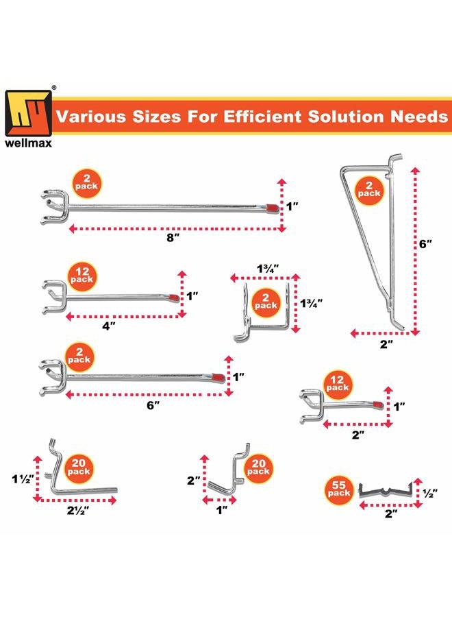 Wellmax 188pc Heavy Duty Pegboard Hooks and Accessories Set for Tools, Crafts, and More - Fits 1/4 and 1/8 inch Peg Holes - Image 5