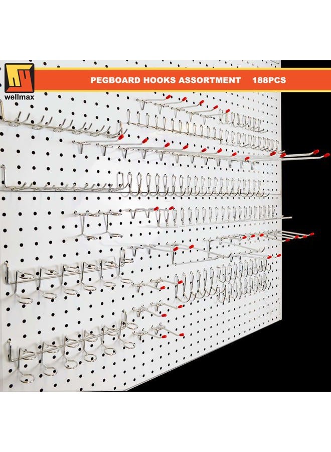 Wellmax 188pc Heavy Duty Pegboard Hooks and Accessories Set for Tools, Crafts, and More - Fits 1/4 and 1/8 inch Peg Holes - Image 2